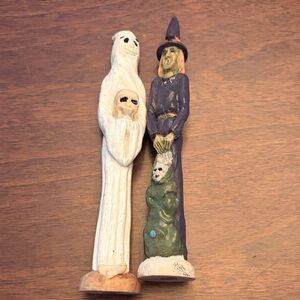 Handcrafted Halloween Figurines - Ghost & Witch
